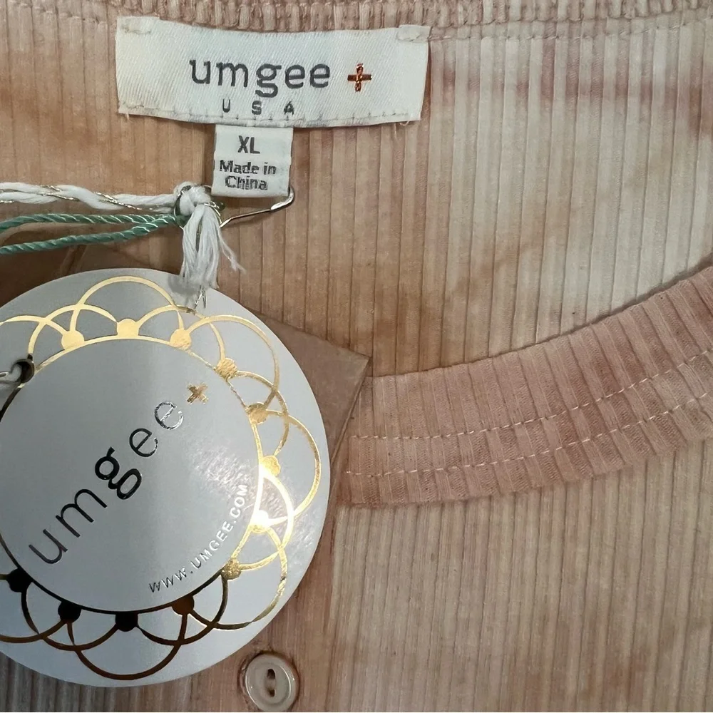 Umgee Boutique Women's Beige Tie Dyed Ribbed Henley Midi Dress NWT XL 1X #2333-4